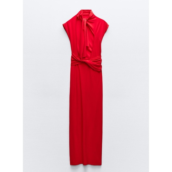 NWT Zara Woman Red Fluid Back Knot Dress Size L Large - Picture 4 of 10